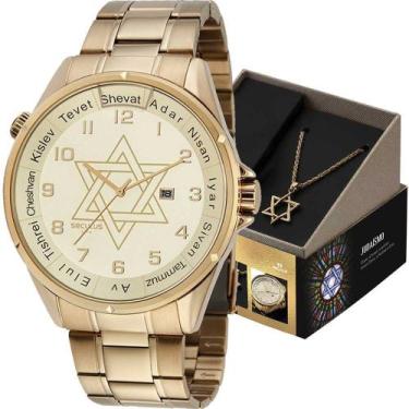 Imagem de Kit Relógio Seculus Masculino Judaísmo com Colar 23702GPSKDA1K1