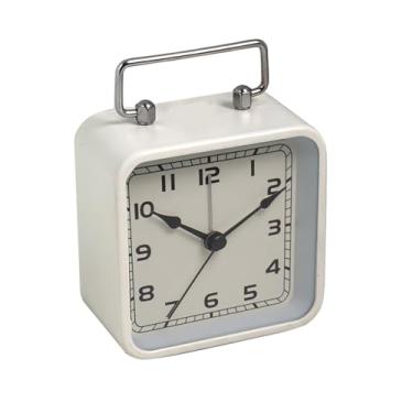 Imagem de Despertador de metal quadrado pequeno despertador de mesa relógio silencioso cama de estudante sono relógio de mesa de quartzo luminoso relógio despertador analógico (branco)