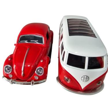 Imagem de Kit Fusc Kombi Miniatura Colecionável Brinquedo Carrinho Metal À fricção Abre Portas (Vermelho)