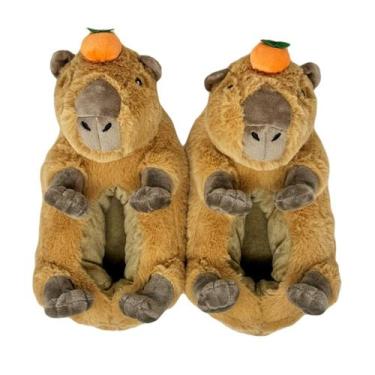 Imagem de Chinelos ooohGeez! Mabel Capybara Fuzzy, antiderrapante, para crianças