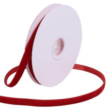 Imagem de Loomesh Fita de veludo vermelha para embrulho de presente, fita de veludo vintage de tecido fino de rosto único de 0,9 cm para artesanato, cabelo, guirlanda de casamento, decorações de árvore de Natal