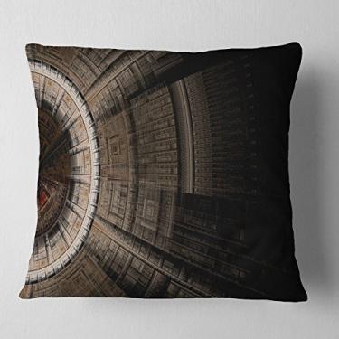 Imagem de Designart Manta abstrata de arte fractal azul solar simétrico sala de estar, sofá, enchimento de almofada de alta qualidade + capa de almofada impressa em ambos os lados 45,72 x 45,72 cm