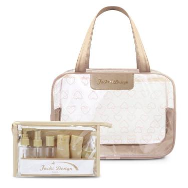 Imagem de Kit De Bolsa Transparente E Frascos De Viagem De 10 Peças Bege