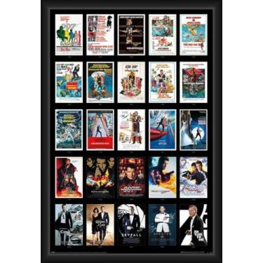 Imagem de BUY ART FOR LESS Pôster de arte emoldurado James Bond oficialmente licenciado - 25 filmes - 61 x 91 cm - Moldura de madeira projetada resistente com vidro plexi - Pronto para pendurar