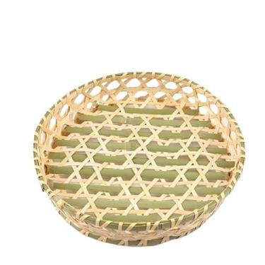 Imagem de Tigela de bambu trançada, cesta de armazenamento artesanal para frutas, lanches e decoração para casa(Double-mouthed Round 27)