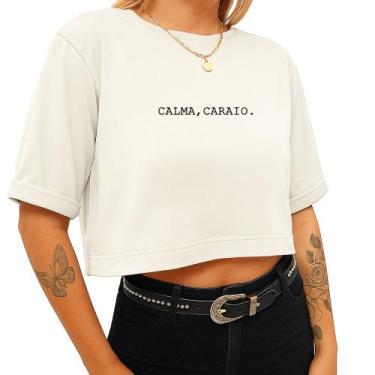Imagem de Cropped Algodão Curto Feminino Estampado Calma Caraio 240 T-shirt Curt