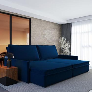 Imagem de Sofá sem Caixa Retrátil e Reclinável Tunísia 4 Lugares Velosuede Azul 