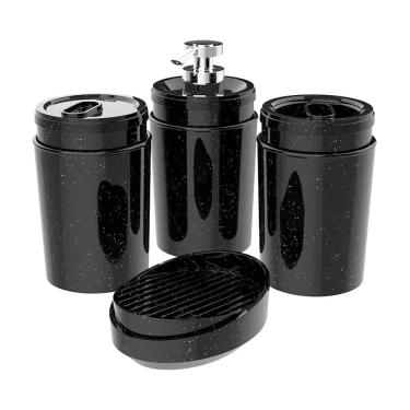 Imagem de Kit Banheiro 4 Peças Porta Escova Algodão Sabonete Líquido Barra Preto - Stone 405041 Crippa