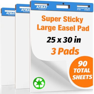 Imagem de AFMAT Blocos de cavalete pegajosos, papel flip chart de 63,5 cm x 76,2 cm para professores, super pegajoso e resistente a derramamento, papel de cavalete autoadesivo para escritório/sala de aula