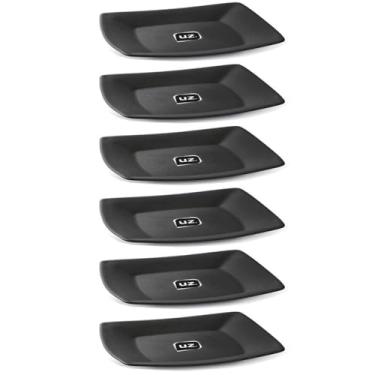 Imagem de Jogo 6 Pratos Quadrado 22,5cm Preto Médio Plástico Entradas Petiscos Slim Uz