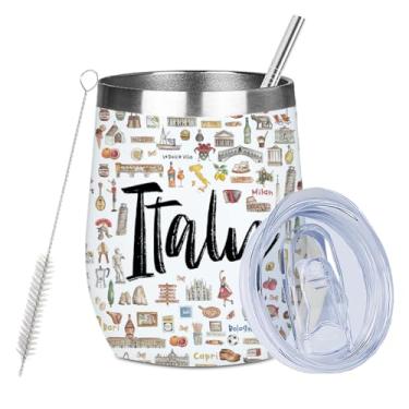 Imagem de PQV Italy Gifts Copo de vinho de lembrança de viagem italiano 340 g copo de vinho isolado com tampa copo isolado a vácuo, presentes para amantes de viagens para mulheres, amigos, homens, Natal