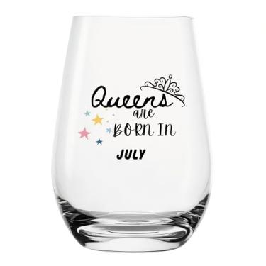 Imagem de YJXIN Presentes de aniversário engraçados em taça de vinho sem haste para mulheres, Queens Are Born in July Taça de vinho, presentes de aniversário de janeiro para filha, mãe, mulheres, sua esposa