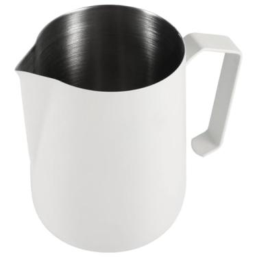Imagem de Jarra de espuma de leite, 450 ml, jarra vaporizadora de café expresso de aço inoxidável, para latte art (branco)