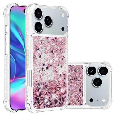 Imagem de MRRSIWEI Capa com glitter brilhante para APP 107 Pro Max, capa transparente flutuante de TPU macio com líquido brilhante para mulheres e meninas para IPE 107 Pro Max. Ouro rosa líquido