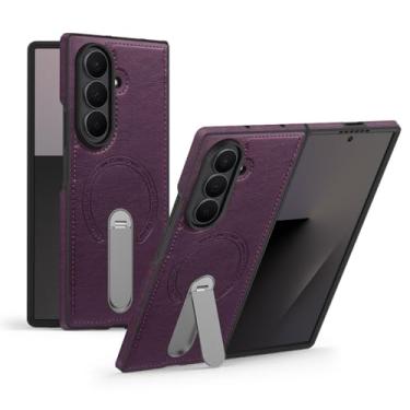 Imagem de Capa de couro com suporte rotae 360 para Samsung Galaxy Z Fold 7 6 5 4 3 5G capa magnética resistente, capas militares à prova de choque (dobradas3, roxo)