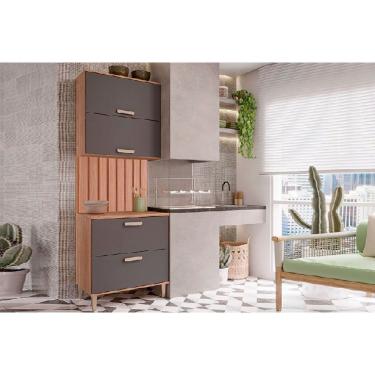 Imagem de Cozinha Modulada Completa Bella 3 Peças (1Aéreo+1Balcão+1Painel Ripado) 80cm Freijo/Titanium - MGM