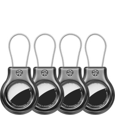 Imagem de Ljusmicker Suporte de metal para airtag com trava segura, chaveiro impermeável para Airtags Apple, pacote com 4, acessórios para capa de airtag para localizador de itens GPS, bagagem, bolsa, chave
