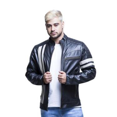 Imagem de Jaqueta de Couro Royale Preta e Marfim - Parra Couros, G