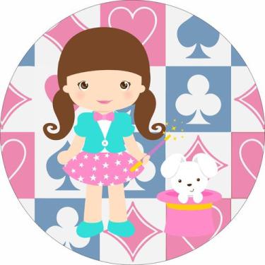 Imagem de Painel de Lona Redondo Menina Mágica com Coelho na Cartola - Fabrika D