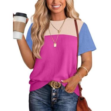 Imagem de Blusas de túnica WIHOLL Summer para mulheres, moda, rosa choque, plus 