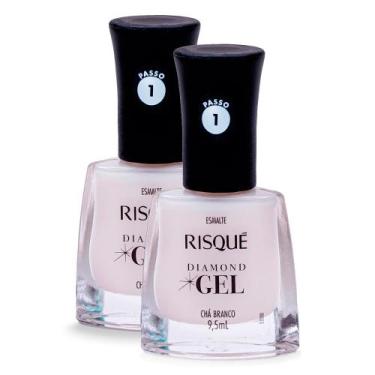 Imagem de Kit 2 Esmalte Risqué Diamond Gel Chá Branco Natural 9,5ml