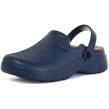 Imagem de Tamancos masculinos femininos forrados à prova d'água, chinelos de inverno para casa, quente, felpudo, antiderrapante, sapatos de jardim para ambientes internos e externos, Deep Blue, 11 Women/10 Men