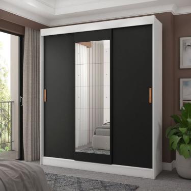 Imagem de Roupeiro Flex 3 Portas com Espelho 4 Gavetas Reversível Capri Branco/Preto