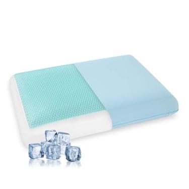 Imagem de Travesseiro refrescante para dormir, almofada de espuma viscoelástica de gel com capa reversível, suporte de pescoço para dorminhocos laterais, costas e estômago, capa removível e lavável na máquina
