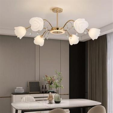 Imagem de Luminária Pendente Flor Pastoral Americana Lâmpada Pendente Moderna De Luxo Para Sala De Estar, Sala De Jantar, Quarto, Casa De Campo, Lustre De LED (Gold C 6 Lights 1PCS)