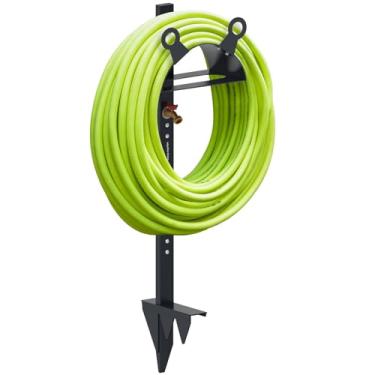 Imagem de idyllictime Suporte de mangueira de jardim para uso externo com organizador de ferramentas, aço carbono espesso resistente (cinza escuro, com torneira)