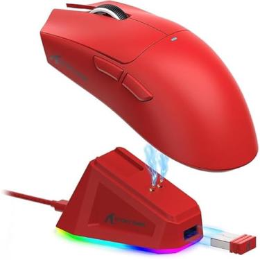 Imagem de Mouse Gamer ATTACK SHARK X11 Sem Fio Tri-Mode (2.4G/Bluetooth/USB) Com Base RGB – Ergonômico, Alta Precisão (Vermelho)