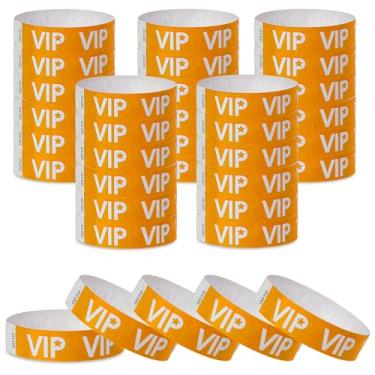 Imagem de 500 pulseiras de papel VIP para eventos à prova d'água, pulseiras leves de identificação de festivais, pulseiras adesivas neon para eventos (laranja)