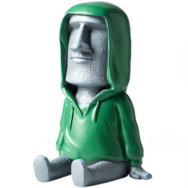 Imagem de ZKSYLSM Easter Island Moai Statue Decor,Resin Imitation Stone Statue Figurine Sculpture,Pen Holder, Mobile Phone Holder,Decor Desktop,Bookshelf,Tabletop(Grey)