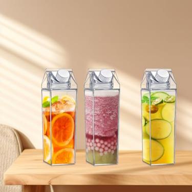 Imagem de KTZCTPCA Garrafa de água de caixa de leite de 1000 ml, garrafa de plástico transparente para café e leite, recipiente quadrado à prova de vazamento, garrafa de suco portátil, recipiente reutilizável