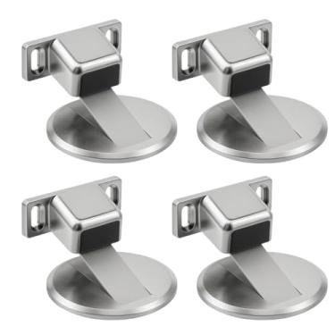 Imagem de Kit 4 Prendedores De Porta Magnético Inox Antiimpacto Fixação Sem Furo Com Fita Piso Parede Imã Forte