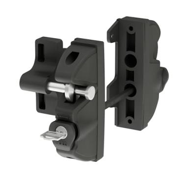 Imagem de Trava de porta de 2 vias com chave, chave opera em ambos os lados do portão, trava de cerca de portão de dois lados para portões externos, fechadura de porta de bloqueio, ferragens para metal, madeira