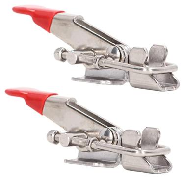 Imagem de Pissente Alavanca de Fixação Com Grampo, Kit Ajustável de 2 Peças Em Aço Inoxidável Com Capacidade de 400 Lbs e Acabamento Prateado e Vermelho para Portas, Máquinas, Automotivos e