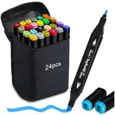 Imagem de Kit Canetinha Ponta Dupla 24 Cores | Marcador Artístico Colorido para Desenho e Lettering