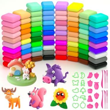 Imagem de Ainiv Kit de argila seca a ar, 84 cores DIY modelo de argila mágica para crianças, argila de modelagem com 6 ferramentas de escultura e 19 moldes, kits de artes e artesanato ultraleves para meninos e