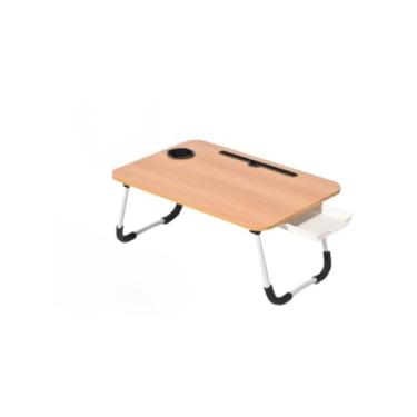 Imagem de Mesa Dobrável para Notebook Portátil Dobrável Articulada em Mdf Suporte para Laptop Cama Estudo Porta Tablet(MADEIRA COM GAVETA)