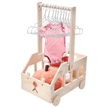 Imagem de UNICRAFTALE Caixa de madeira para chá de bebê, armário com rodas, cesto de chuveiro com alça com 10 cabides infantis, presentes de boas-vindas para bebês, presentes de gravidez para novos pais, tema