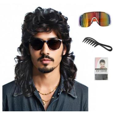 Imagem de Peruca Kavsni Mullet para homens Joe Dirt Emo 80s Costume Party Black