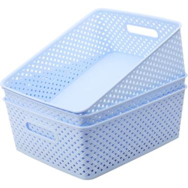 Imagem de MaxGear Organização e armazenamento com 3 pacotes, caixas organizadoras de plástico, cestas de tecido para armazenamento, cestas de plástico com alças, cesta azul para organização, organizador de