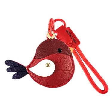 Imagem de Capa de couro compatível com AirTag, linda capa protetora com chaveiro e cordão, antiarranhões, rastreador GPS para chaves, bolsa, animais de estimação, mochila (pássaro vermelho)