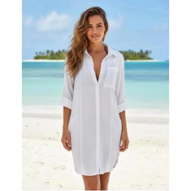 Imagem de Saida De Praia Feminina Camisão Canga de Praia Treje de Banho Feminino