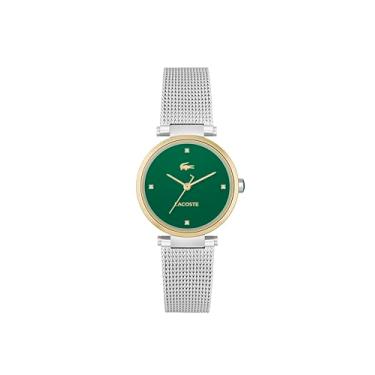 Imagem de Lacoste Relógio feminino Orba 3H de quartzo resistente à água com pulseira de malha, modelo: 2001348, Prata, Assista