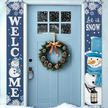 Imagem de Bolisom Welcome Winter Snowman Alpendre Banner Sign, Let It Snow Floco de neve Porta da frente Bandeiras Decorativas Penduradas, Decoração de Lanterna de Natal para Casa e Exterior