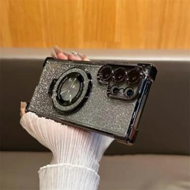 Imagem de Capa de luxo com revestimento magnético e glitter à prova de choque para Samsung Galaxy S25 Edge S24 Ultra S23 S22 Plus S21 S20 Fe (para Samsung S24 FE/preto)