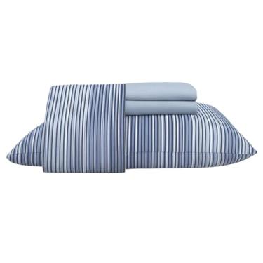 Imagem de Jogo de Lençol Teka Diamante 3 Peças Casal 100% Algodão 150 Fios (Azul Claro Fronha Listrada)