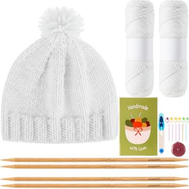 Imagem de Maasechs Kits de tricô para iniciantes e adultos, conjunto completo de tricô com fio de agulhas de bambu, kit de crochê para iniciantes com acessórios completos de crochê para mulheres e homens